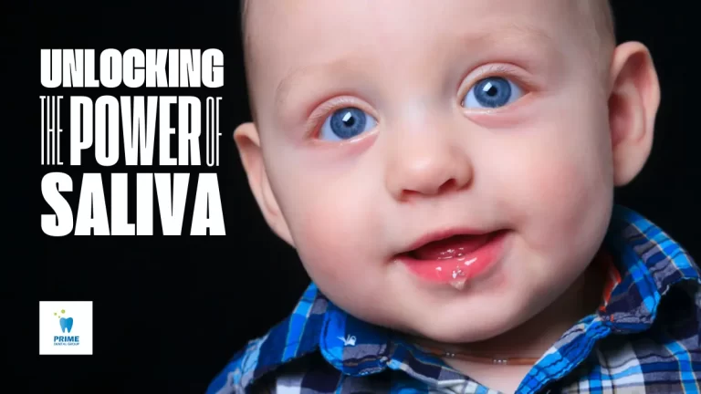 Close-up of a baby with saliva on their lips, symbolizing the importance of saliva for oral health.